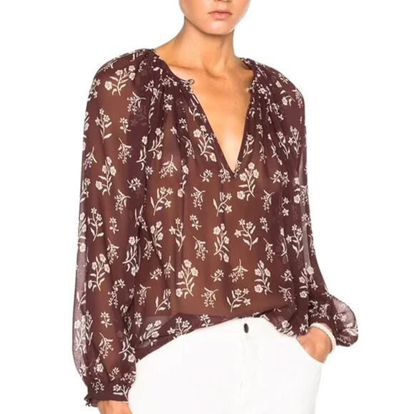 NILI LOTAN 100% Silk Floral Sheer Flowy Peasant Blouse in Multi Size L - Picture 1 of 13